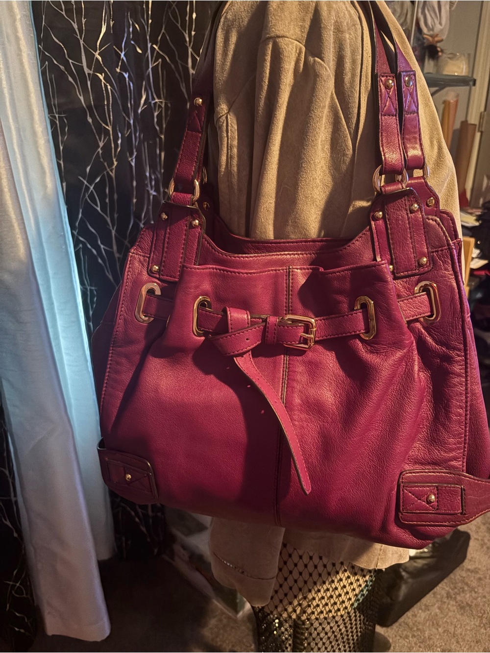 Women's Leather KOOBA LARGE Shoulder Bag in Deep Berry - Stylish Everyday Tote